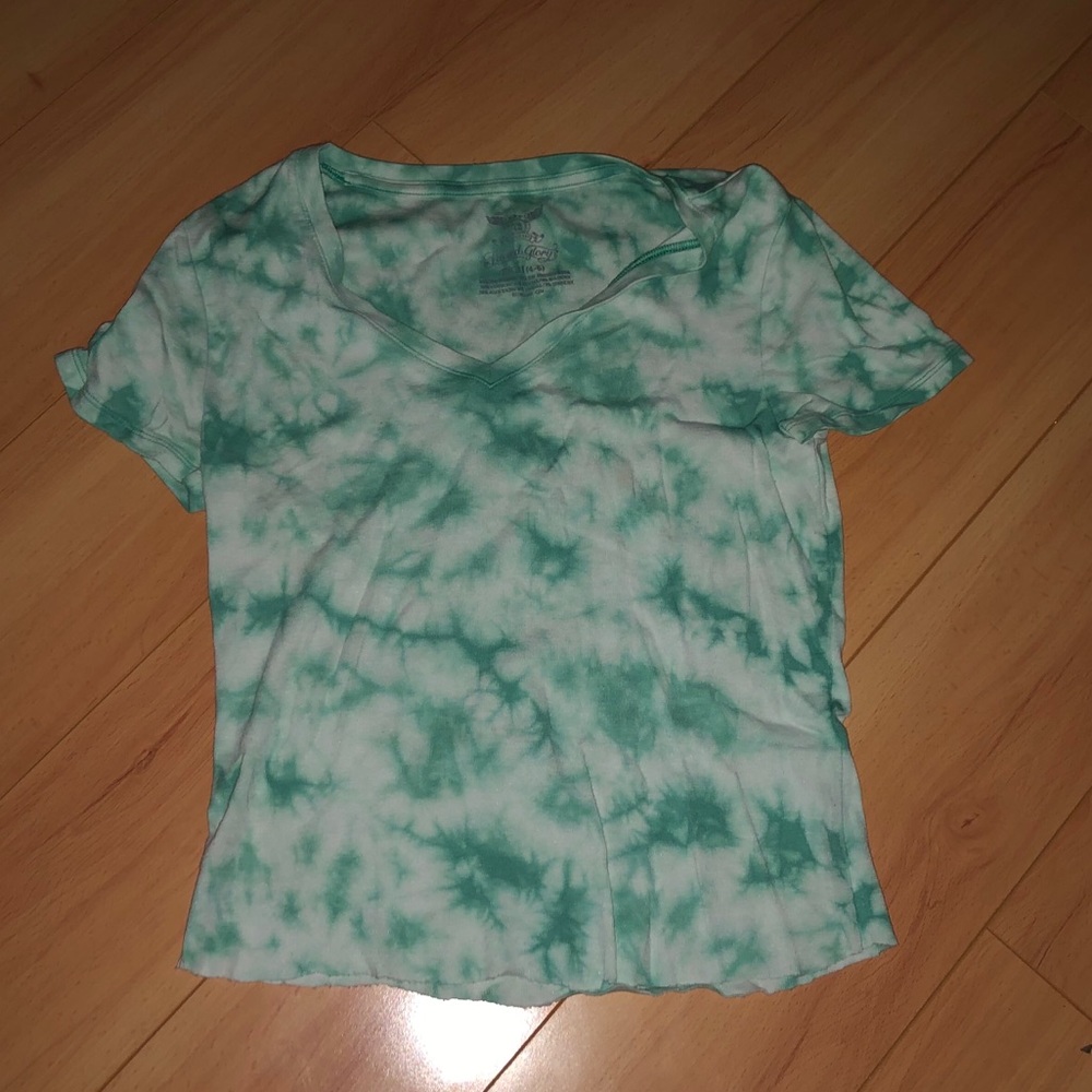 cropped faded glory teal green tie dye t-shirt